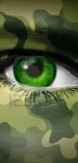 Green eye camouflaged in artistic pattern wallpaper.