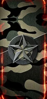 Camouflage pattern wallpaper with star emblem design.