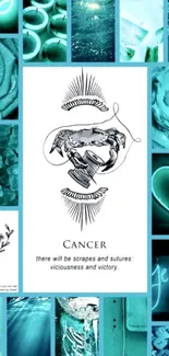 Cancer Zodiac collage in soothing teal tones, perfect mobile wallpaper.