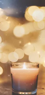 Cozy candlelit scene with bokeh lights.