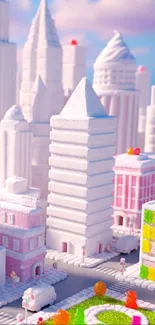 Whimsical candy cityscape with colorful architecture.