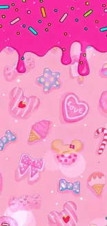 Pink candy themed phone wallpaper with fun designs.