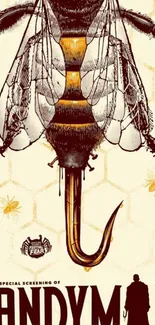 Candyman wallpaper featuring a bee and hook with artistic design.