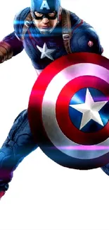 Dynamic Captain America wallpaper with iconic shield and stance for mobile.