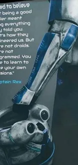 Captain Rex inspiring quote wallpaper with blue armor theme.