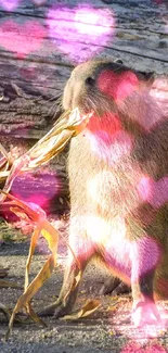 Capybara eating corn in a natural setting.