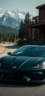 Luxury car parked with mountains in the background.