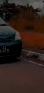 Moody car on an empty road with a dark, atmospheric background