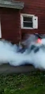 Drifting car in motion with white smoke.