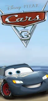 Cars 3 Pixar wallpaper with a racing car and logo