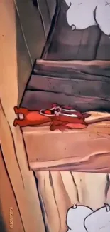 Charming cartoon forest scene with playful skunk.