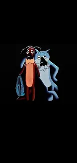 Cartoon animal friends on black background wallpaper.