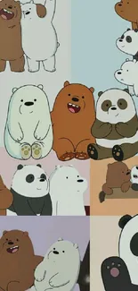 Cute cartoon bears mobile wallpaper featuring playful animation.