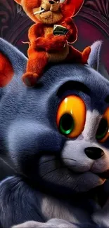 Animated cat and mouse duo with vibrant colors.