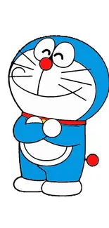 Cartoon cat wallpaper with blue and red accents on a white background.