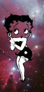 Cartoon character on a cosmic background with stars.