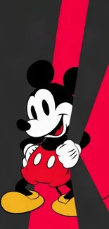 Cartoon character popping from vibrant red background.