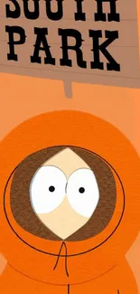 South Park character in orange hoodie, playful cartoon wallpaper.