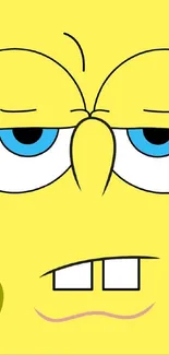 Cartoon character with a funny yellow face and expressive eyes.