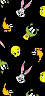 Cartoon characters with black background mobile wallpaper.