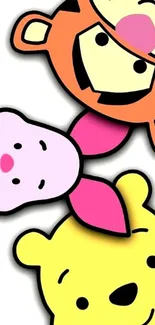 Bright cartoon characters mobile wallpaper with yellow, orange, and pink colors.