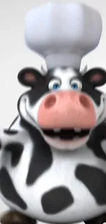 Cartoon cow dressed as a chef in black and white.