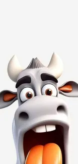 Cartoon cow with orange tongue on white background.