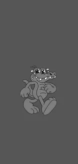 Playful cartoon crocodile on grey phone wallpaper.