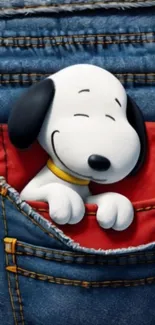 Cartoon dog in a denim pocket design.
