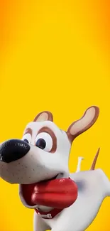 Animated cartoon dog on a bright yellow background.