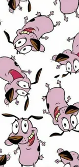 Whimsical pink cartoon dog pattern wallpaper.