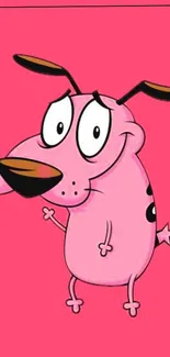 Cute cartoon dog on a vibrant pink background.