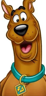 Cartoon dog with a turquoise collar and a happy expression.