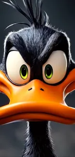 Cartoon duck with a humorous expression, vibrant colors.