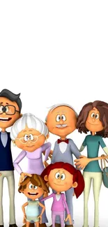 Cartoon family gathering on white background.