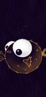 Cute cartoon pufferfish on dark background wallpaper.