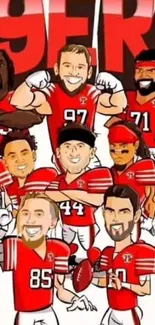 Cartoon football team illustration with red uniforms.