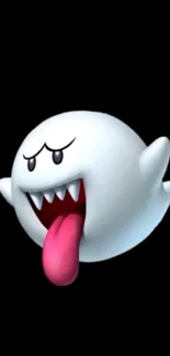 Cartoon ghost with tongue on black background wallpaper.