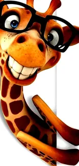 Cheerful cartoon giraffe with glasses peeking playfully.