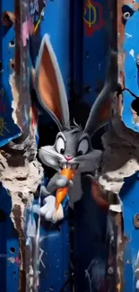 Bugs Bunny in graffiti art style with blue background.