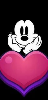 Cartoon character with pink heart on black background wallpaper.