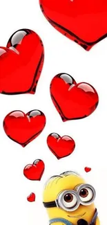 Playful cartoon character with red hearts floating upwards.