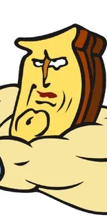 Cartoon hero with toast-like face on beige background.