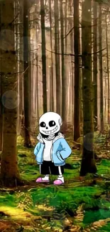 Cartoon character in forest setting mobile wallpaper.