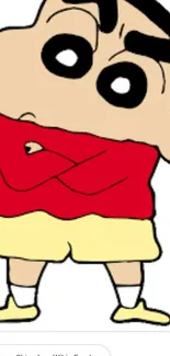 Cartoon character with red shirt and yellow shorts wallpaper.