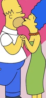 Cartoon characters kissing in colorful wallpaper