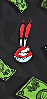 Cartoon character with dollar bills wallpaper.