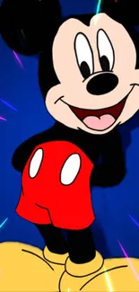 Vibrant cartoon mouse with glowing effects on blue background.