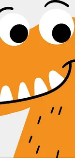 Playful cartoon orange creature with a big smile on a vibrant background.