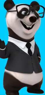 Charming cartoon panda in a suit on a blue background.